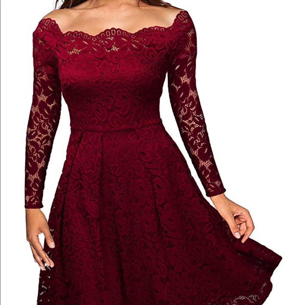 Red lace long sleeve dress